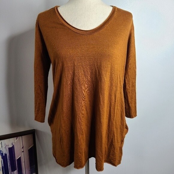 Labo.art Maglia Jeppe Jersey Lino Brown Top 3/4 Sleeve Size Small - Picture 3 of 10